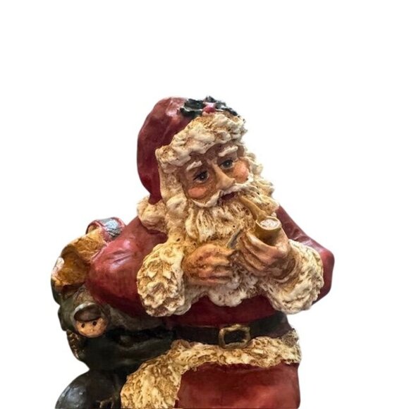 Handcrafted Santa Claus Figurine With Pipe & Toy Bag By Wood World Inc. - Picture 2 of 6